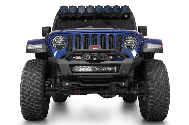 Jeep Wrangler JL Front Bumper - Addictive Desert Designs - Phantom Series, Stubby Winch, Satin Black Aluminum Accent Panels - Hammer Black - `18-`24
